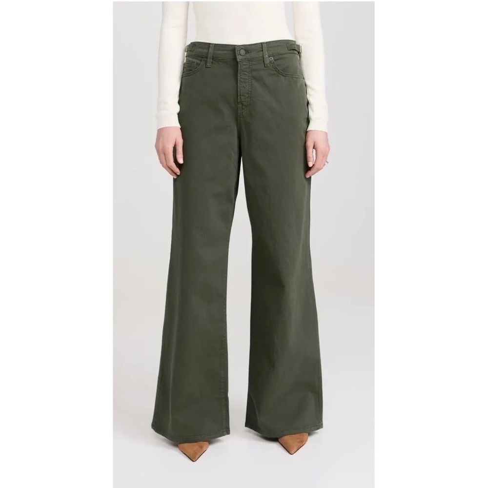 Good American Good Ease Fatigue Olive Green Wide Leg Twill Pants 8 29